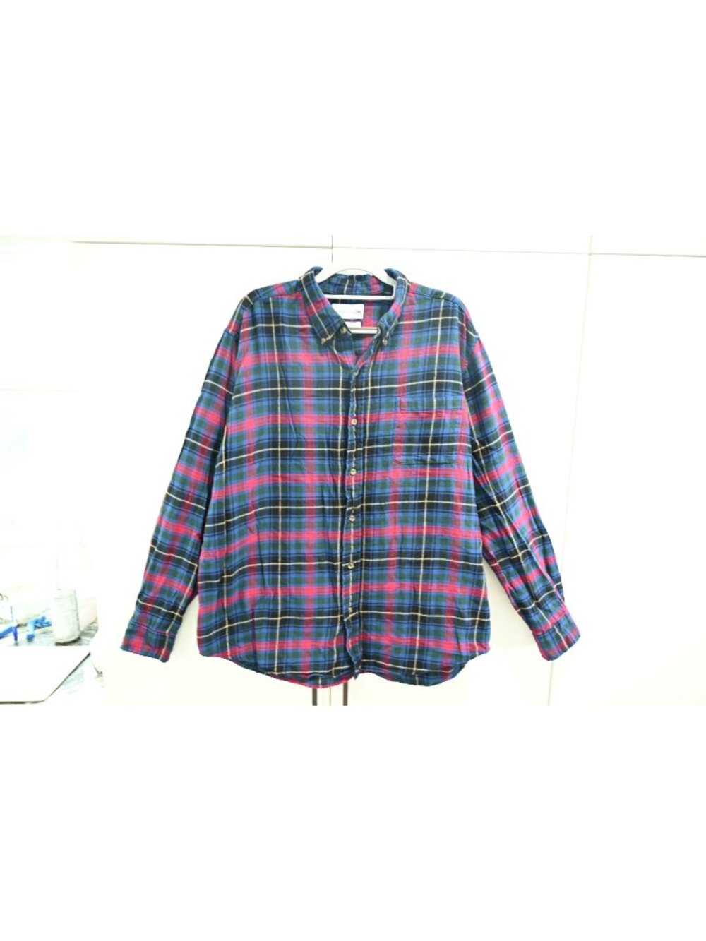 Saddlebred Plaid Flannel Classic Fit Shirt Sz XL Blue Red Button Front Cotton